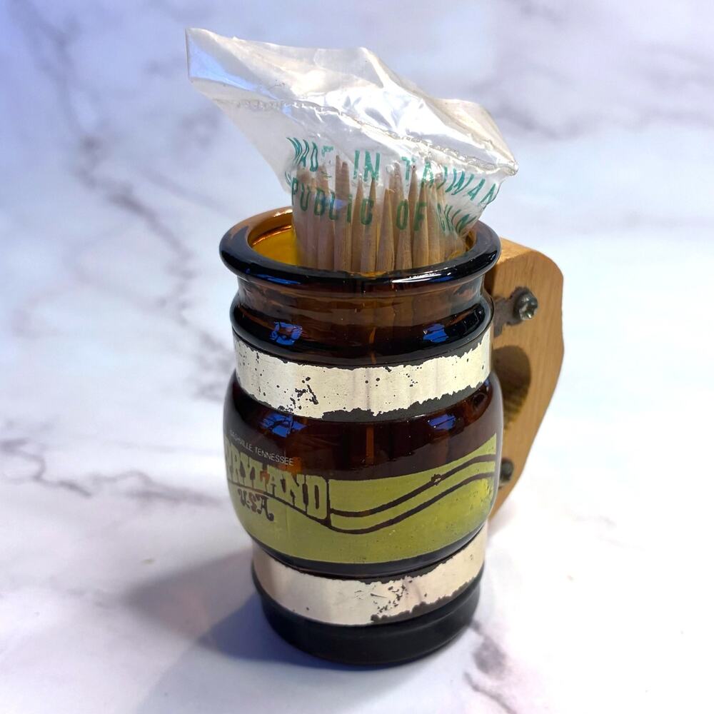 Vintage Opryland USA Nashville Amber Glass Mini Mug Toothpick Holder Souvenir